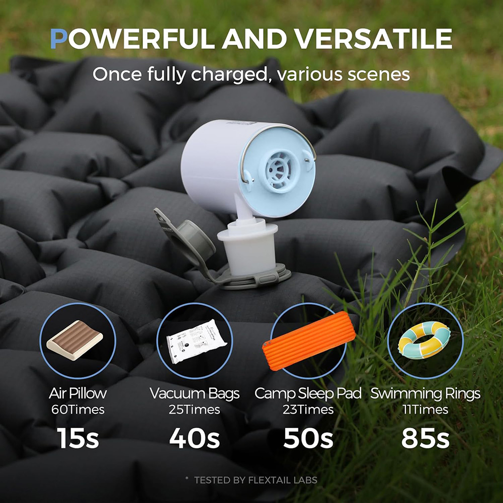 Outdoor Camping Sleeping Bag - FLEXTAIL draagbare luchtpomp, mini-campingpomp met licht,