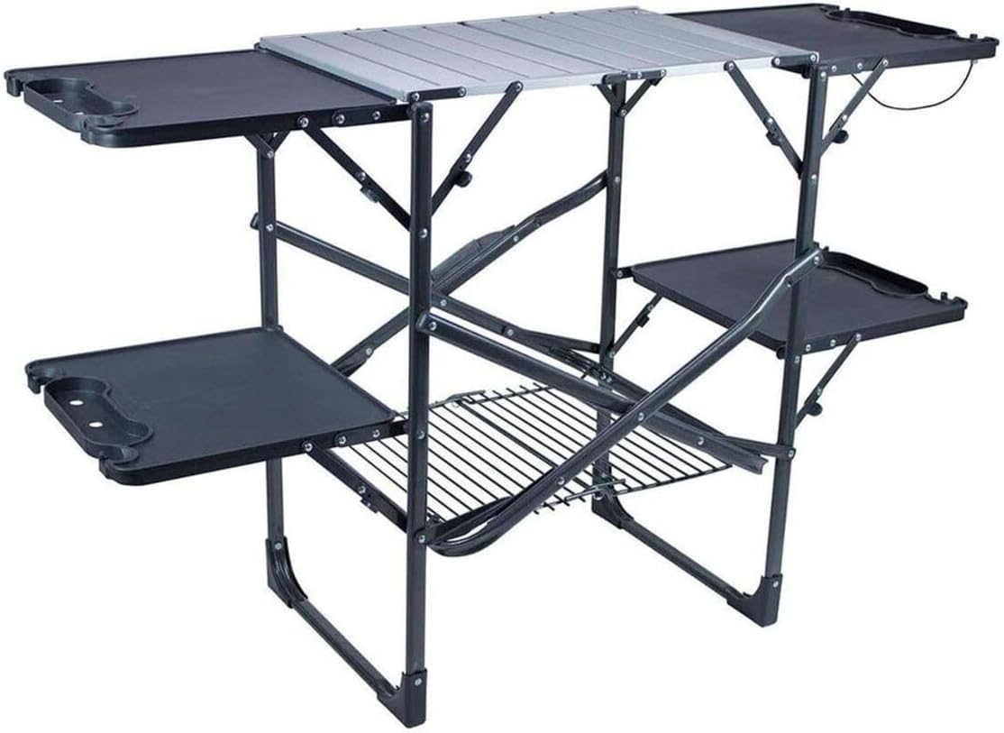 Outdoor Camping Table With Storage - Slanke opvouwbare draagbare campingkeukentafel met hittebestendige
