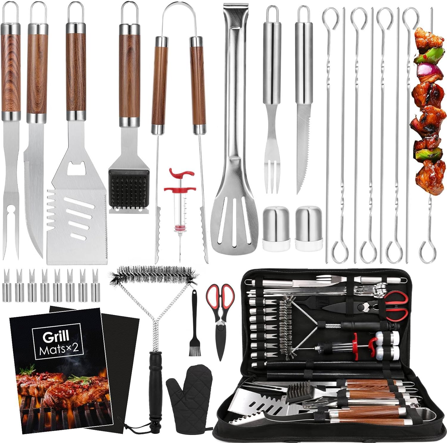 Camp Utensil Set - 34-delige zware grillgereedschapset voor buiten kamperen,