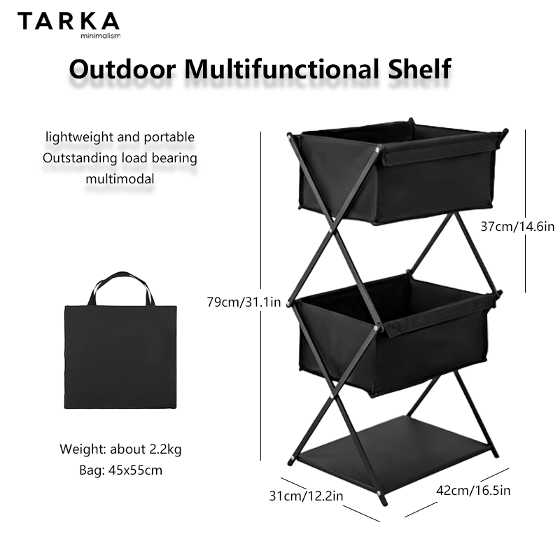 Outdoor Camping Folding Storage Box - TARKA Camping Nieuw opbergrek Drielaags plank