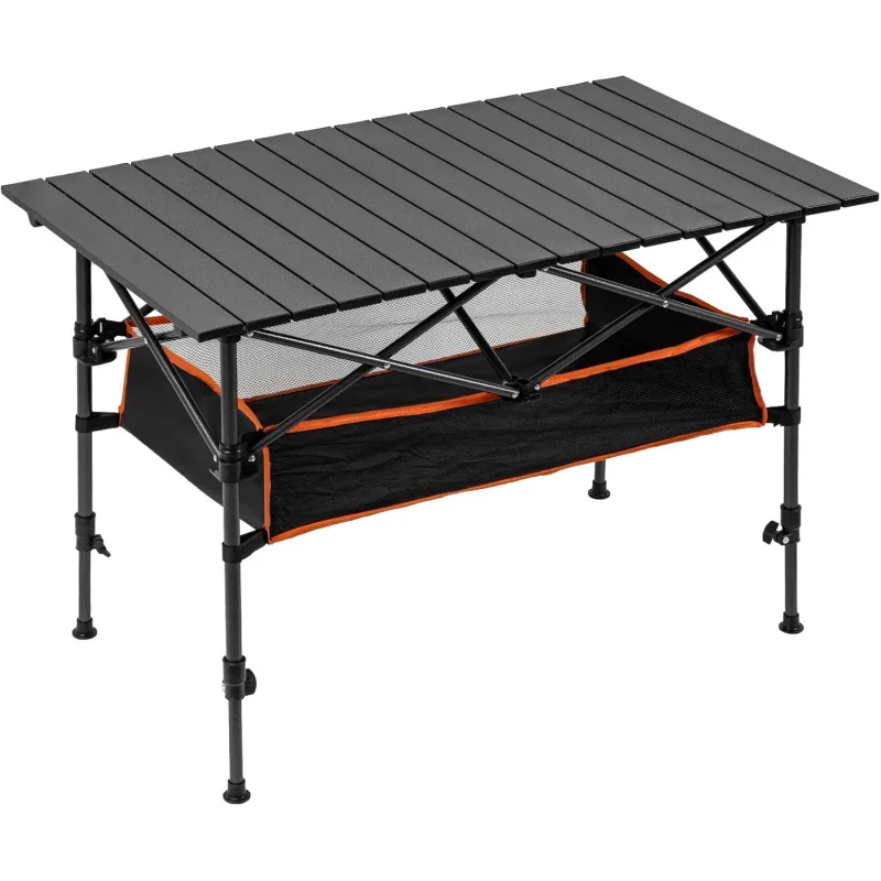 Outdoor Camping Table With Storage - Campingtafel met opbergmand, opvouwbare picknicktafel voor