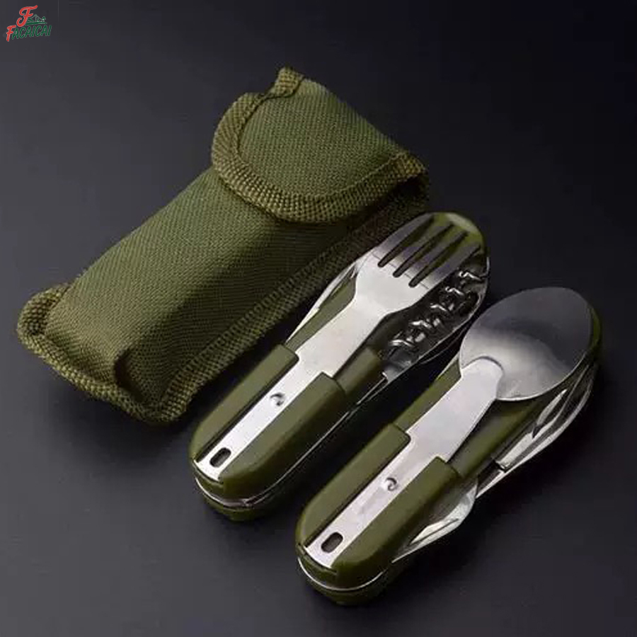 Camp Utensil Set - Campinguitrusting 5-in-1 reisset van roestvrij staal,