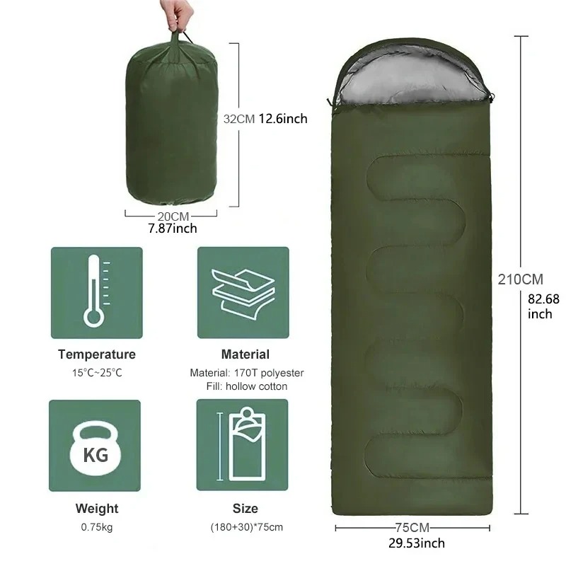 Outdoor Camping Sleeping Bag - Lichtgewicht 4-seizoenen warme envelop-slaapzak voor kamperen,