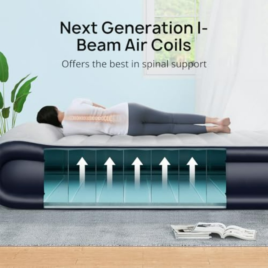 Queen luchtbed met ingebouwde  - Camp Pillow Compressible recensie en prijs