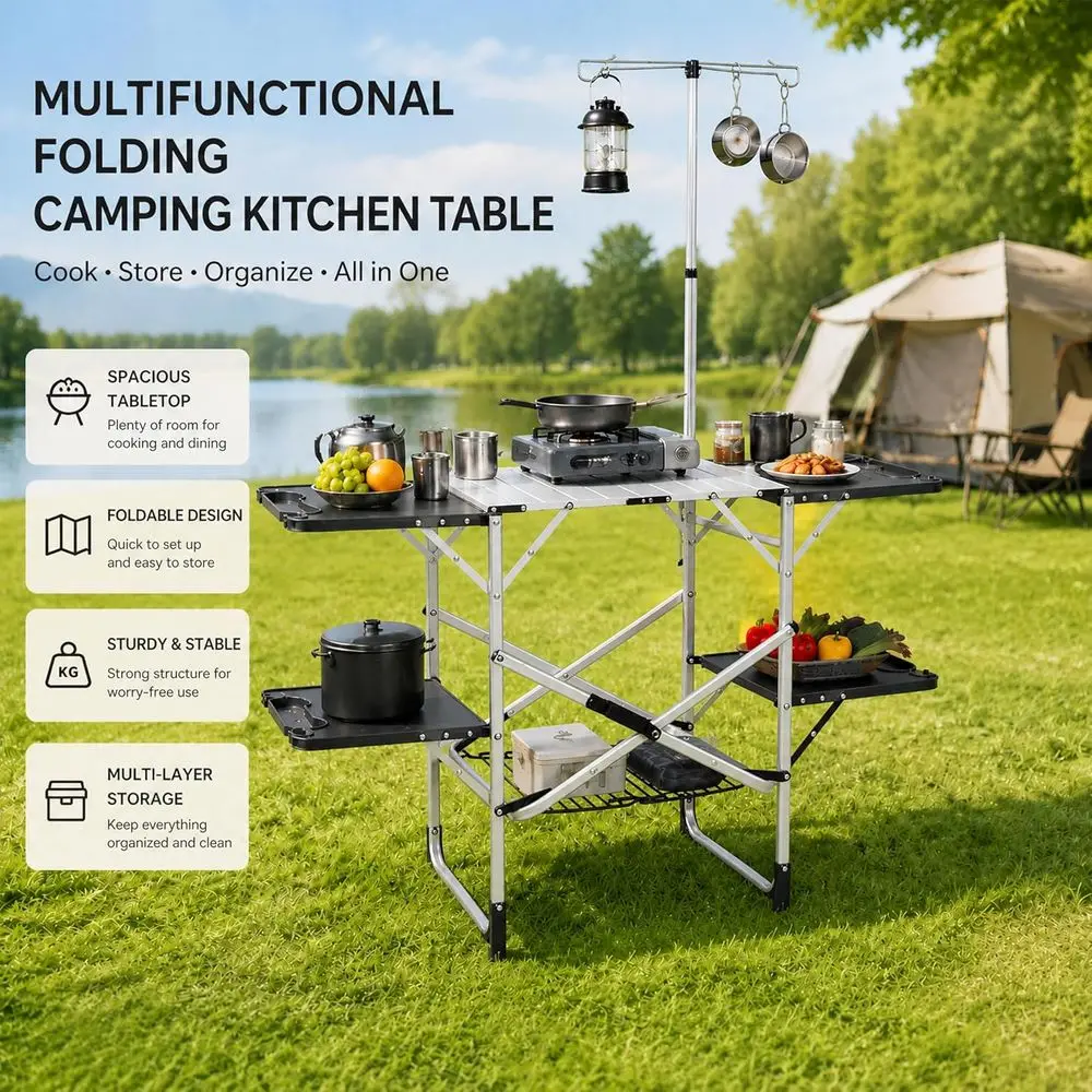 Draagbare buitenkeukentafel me - Outdoor Camping Table With Storage recensie en prijs